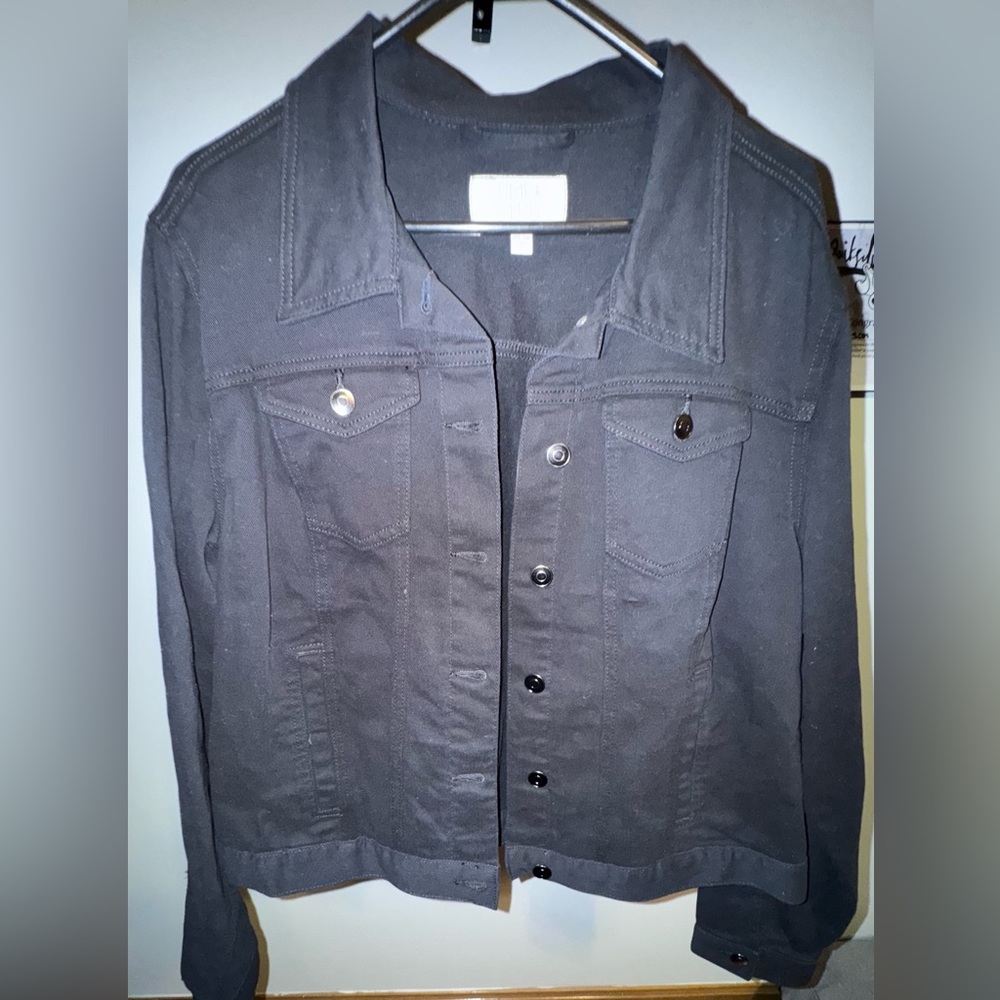 Time and Tru Black Cropped Slight Stretch Jean Jacket XL